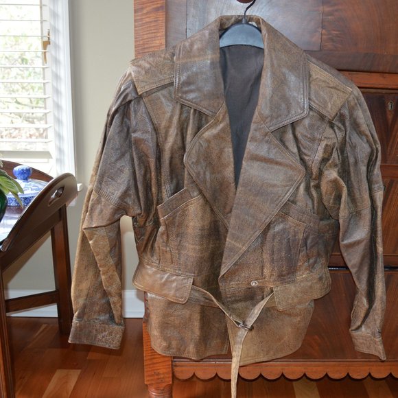 Jacket Vintage Leather Belted S - Picture 3 of 5